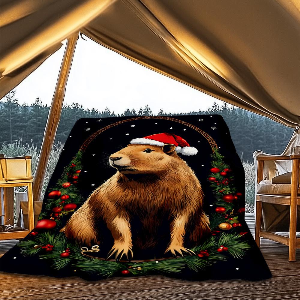 

1pc Christmas Capybara Outdoor Blanket - Lightweight Flannel Throw For Travel, Camping, Livingroom, Couch, Chair yy251114223 75x90cm