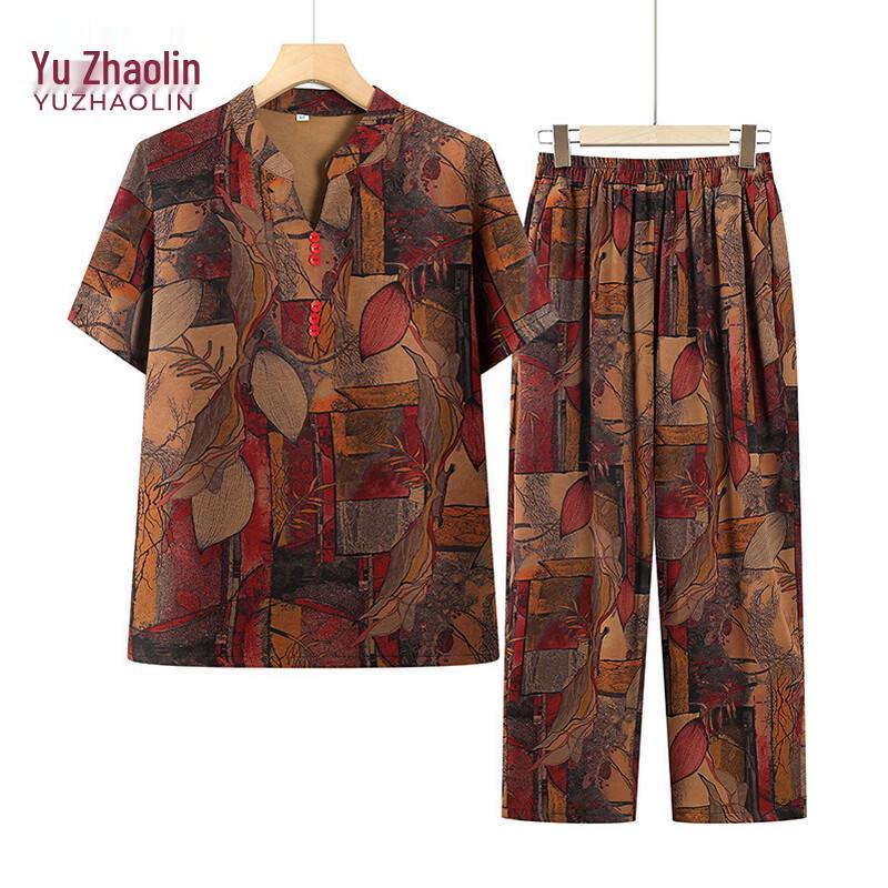 YUZHAOLIN Women s Summer Floral Print Short Sleeve Set 4XL