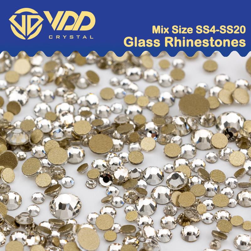 VDD 3000Pcs Mix Size SS4-SS20 Clear Crystal Rhinestones Non-hotfix Gold Flatback Glitter Stones Nail Art Crafts DIY Decorations 3000Pcs&Mix Size