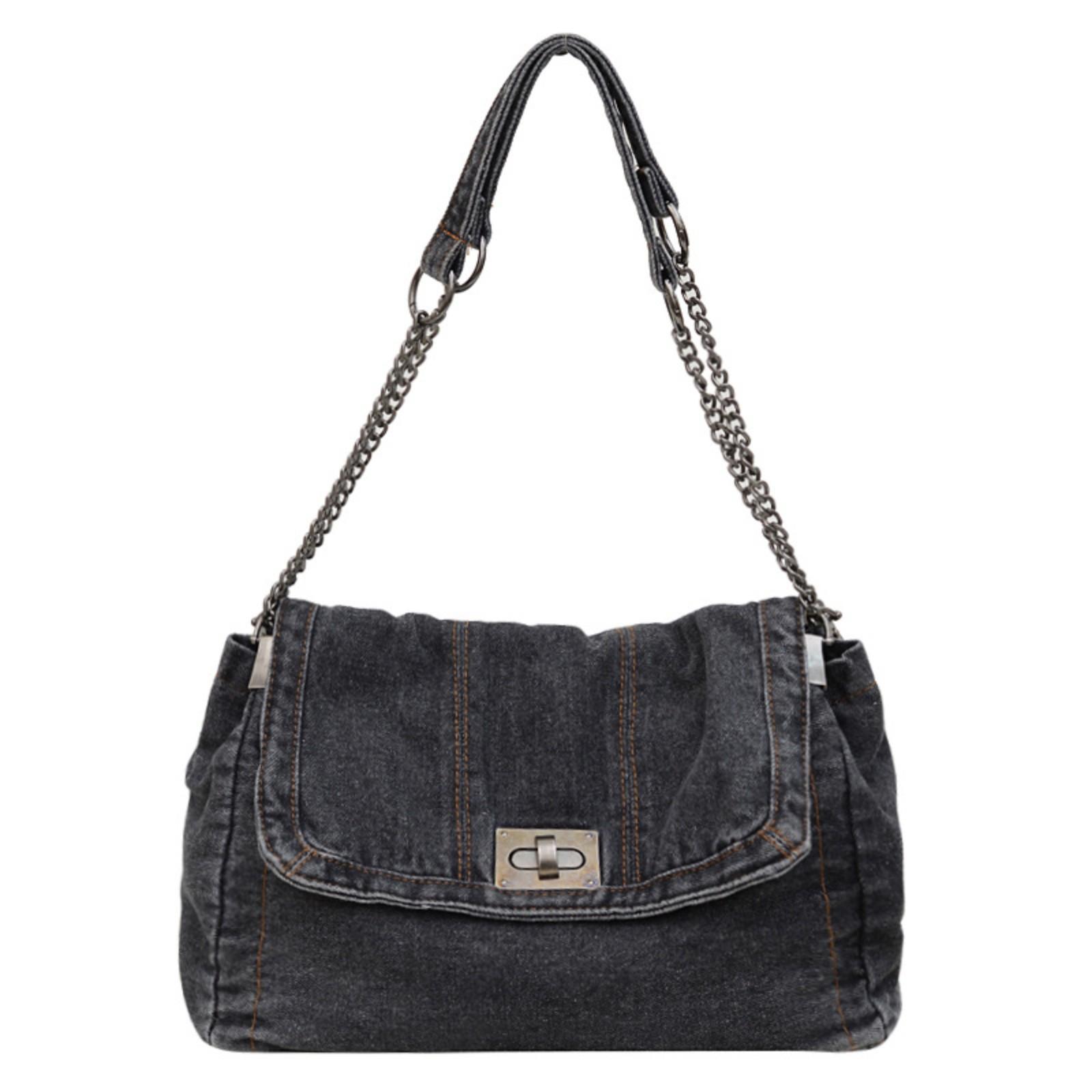 

Синяя джинсовая сумка Джинсовая сумочка Большая вместимость Сумка через плечо Женская джинсовая сумка через плечо One Size чёрный