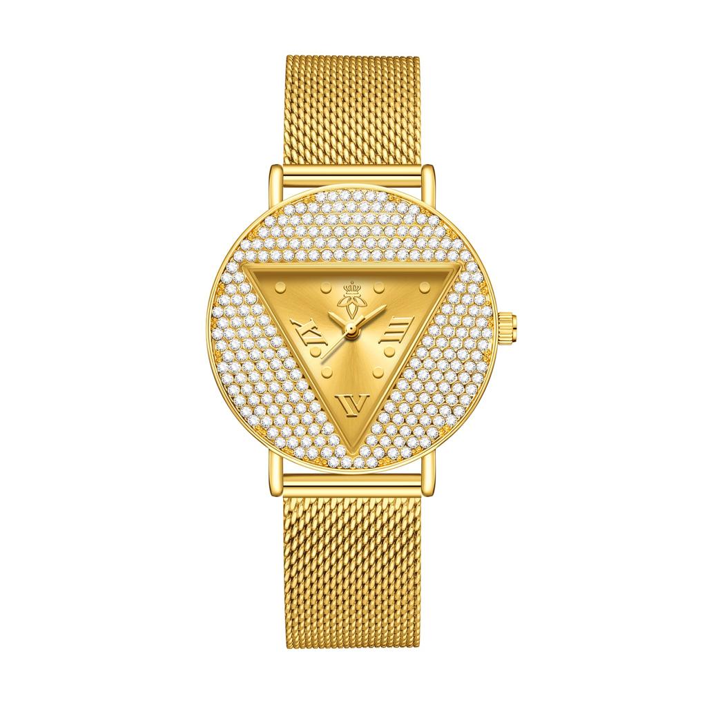 Women Luxury Crystal Triangle Dial Quartz Watch Gold Mesh Bracelet Elegant Ladies Wristwatch With Gift Box YaLaLuSi