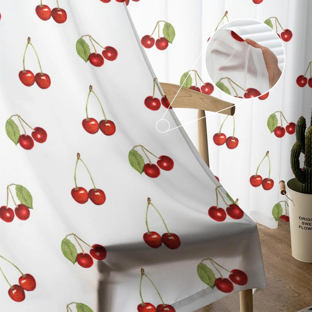 Cherry Texture Retro Bedroom Transparent Sheer Curtains Holiday Decoration Window Voile Tulle Curtain