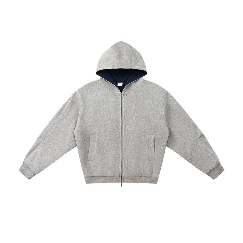 

UNF 800G Heavyweight Double-Layer Color Block Oversized Loose Hooded Zip Jacket for Autumn/Winter, Unisex S