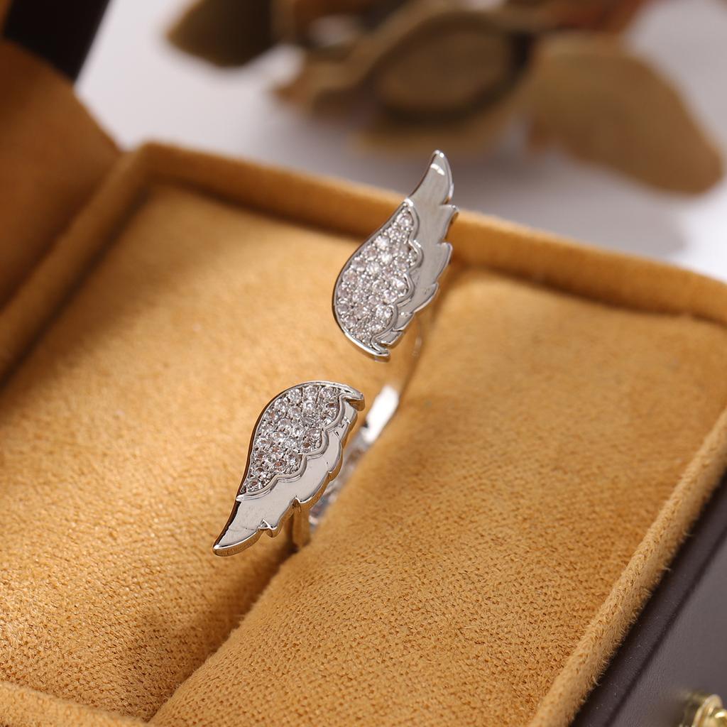 New Fashion Personality Angel Wings 925 Sterling Silver Temperament Crystal Exquisite Opening Rings   R391
