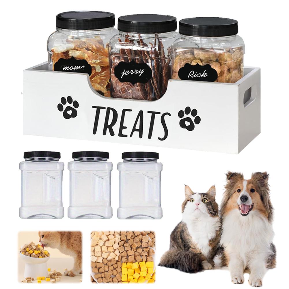 White Wooden Dog Treat Container Large Capacity Dog Food Storage Holder Airtight Dog Treat Bin for Pet Gift Supply Accessories