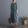 Long Sleeve Cotton Linen Ruffle Vintage Floral Dresses for Women Casual Loose Spring Autumn Dress Elegant Clothing