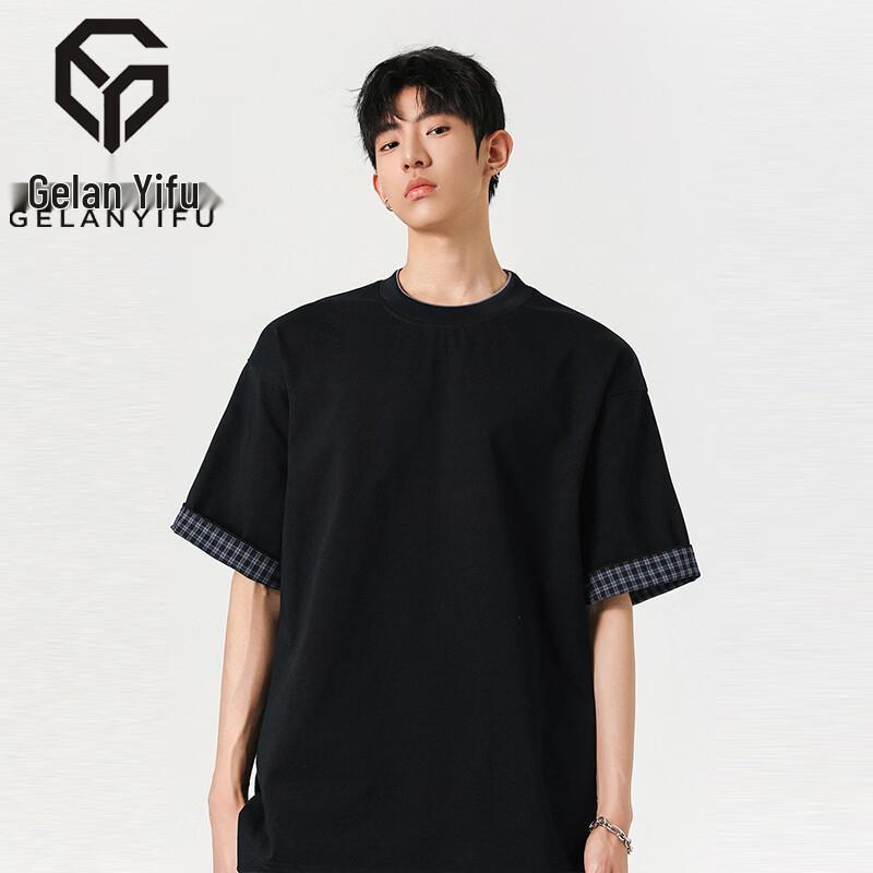 GELANYIFU Men s American Plaid Pure Cotton T-Shirt 3XL