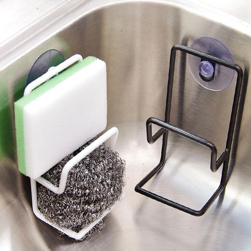 1pcs Multifunctional Double-Layer Iron Sink Sponge Drain Rack, Miscellaneous Storage Rack, Simple Suction Cup Storage Drying Rack.