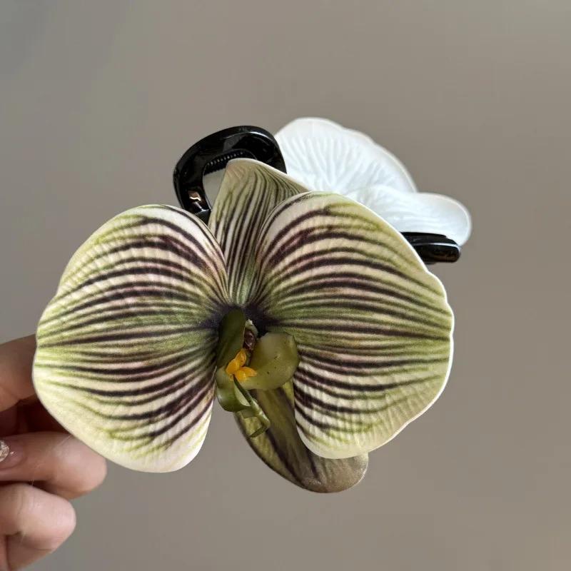 Butterfly Orchid Flower Hair Claw Women Elegant Ponytail Clip Shark Clip Acrylic Temperament Headdress Large Shark Clip Female