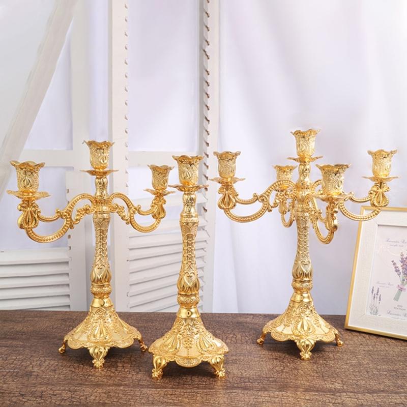 Luxurious European Taper Candle Holders Luxurious Carved Gold Metal Candelabra Enhancing Living Space Aesthetic Decors