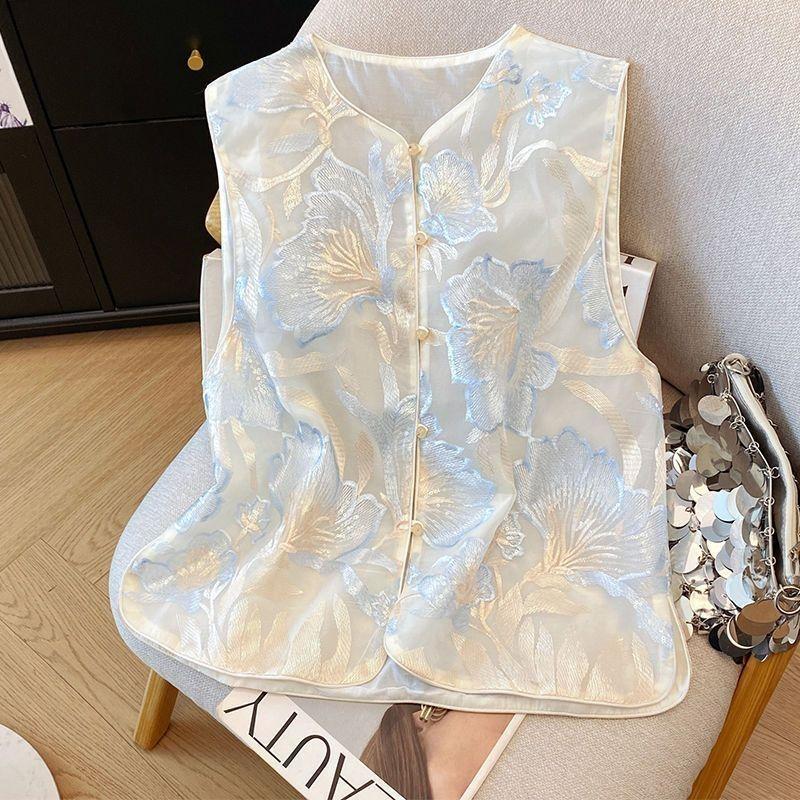 

Вышитый жилет весна и лето новый тонкий топ модный жилет универсальный женский M [Recommended below 50 kg]