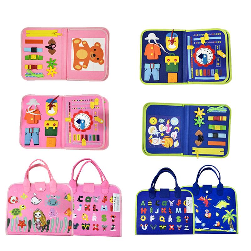 Educational Children's travel toy felt activity quiet busy board, an sensory learning book for basic dressing hand movements