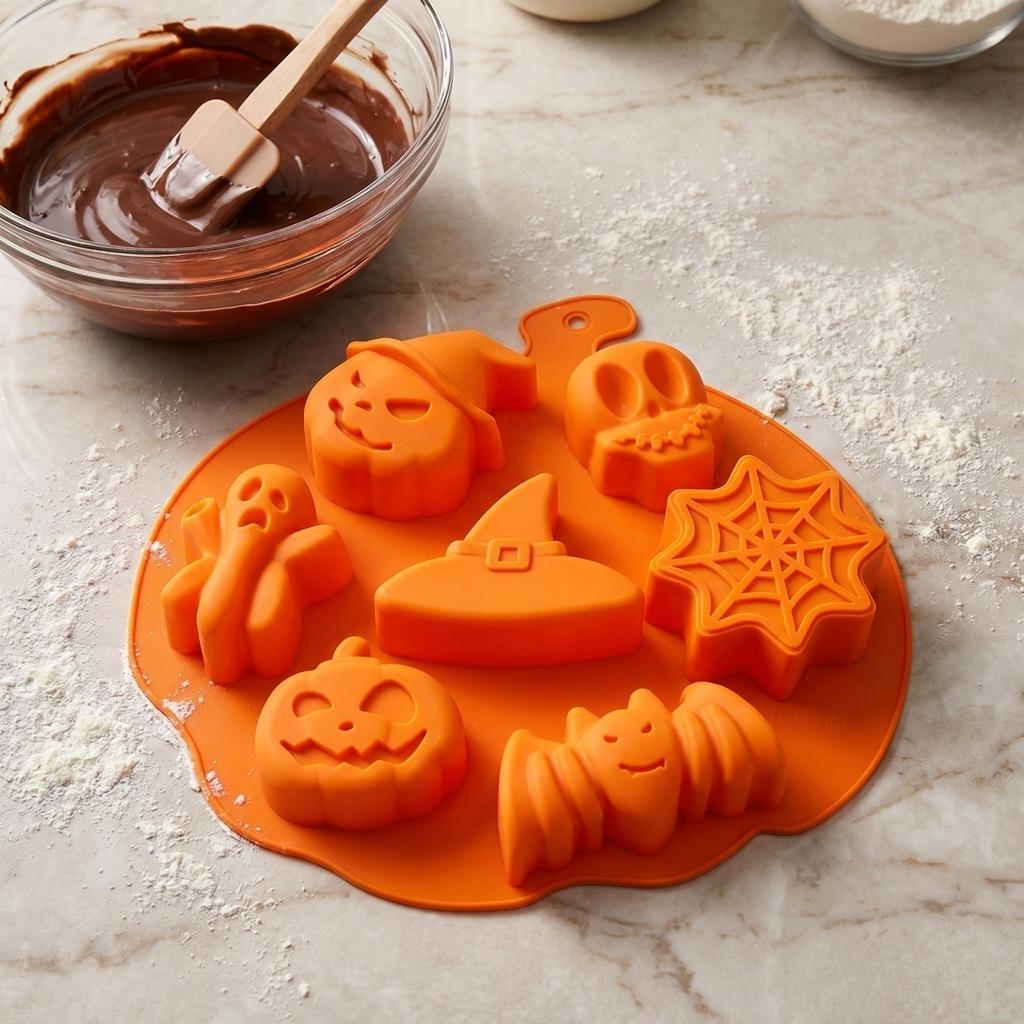 Halloween Silicone Mold for Cake Decoration Ghost Skull Bat Pumpkin Witch Hat Spider Web Baking Fondant Resin Plaster Moulds