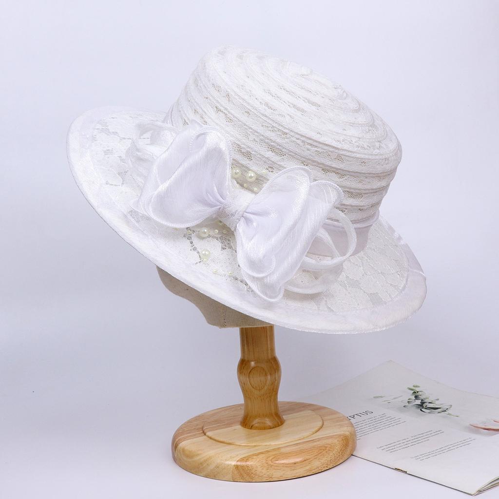 New retro British flat top top hat women's organza sun hat summer big edge breathable sun protection beach hat