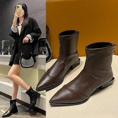 Fashion French Pointed Toe Short Boots Women's Autumn Winter New Style Chelsea Bare Boots Commuter Versatile Thin Boot EVA Insole Rubber