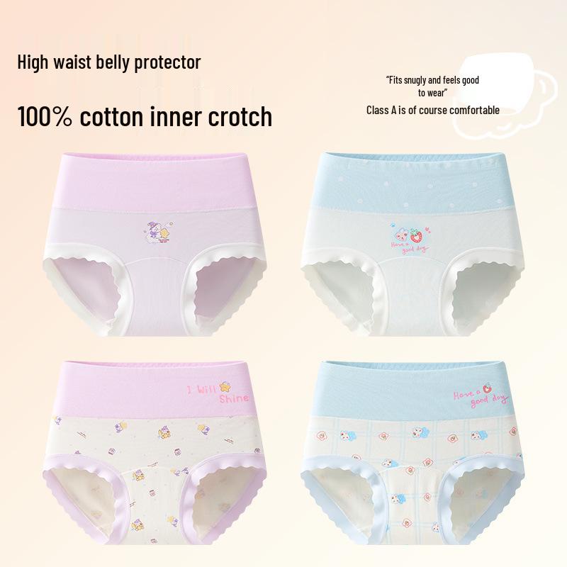 Girls' High-Waisted Cotton Briefs - Antibacterial, Full Cotton Crotch for Ages 10-12