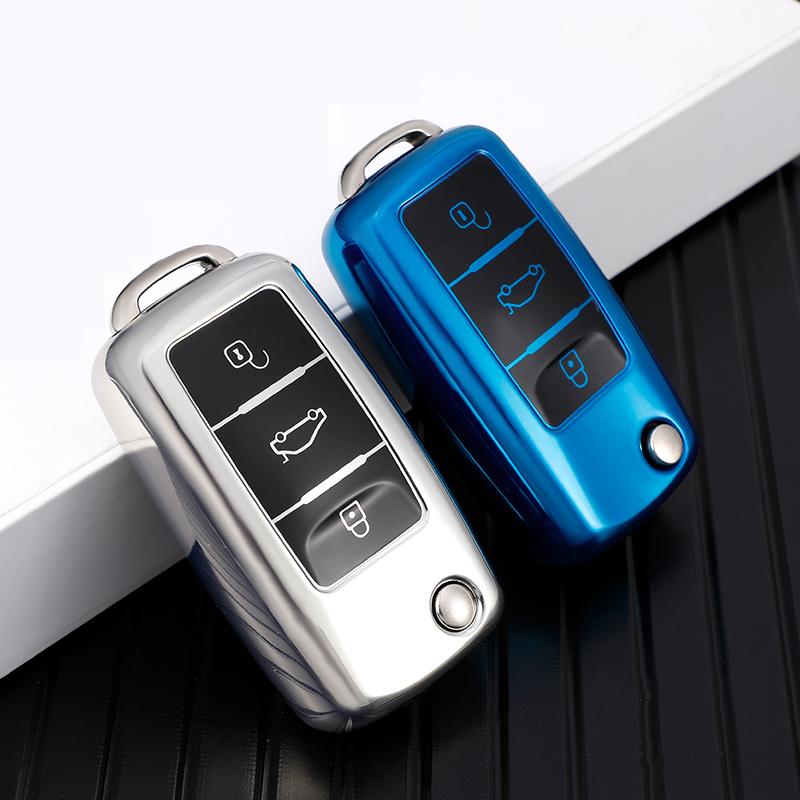 Soft TPU Car Key Case Cover Bag Shell Keychain for VW Polo Bora MK 6 Passat Beetle Jetta Caddy Eos Tiguan for Skoda Octavia