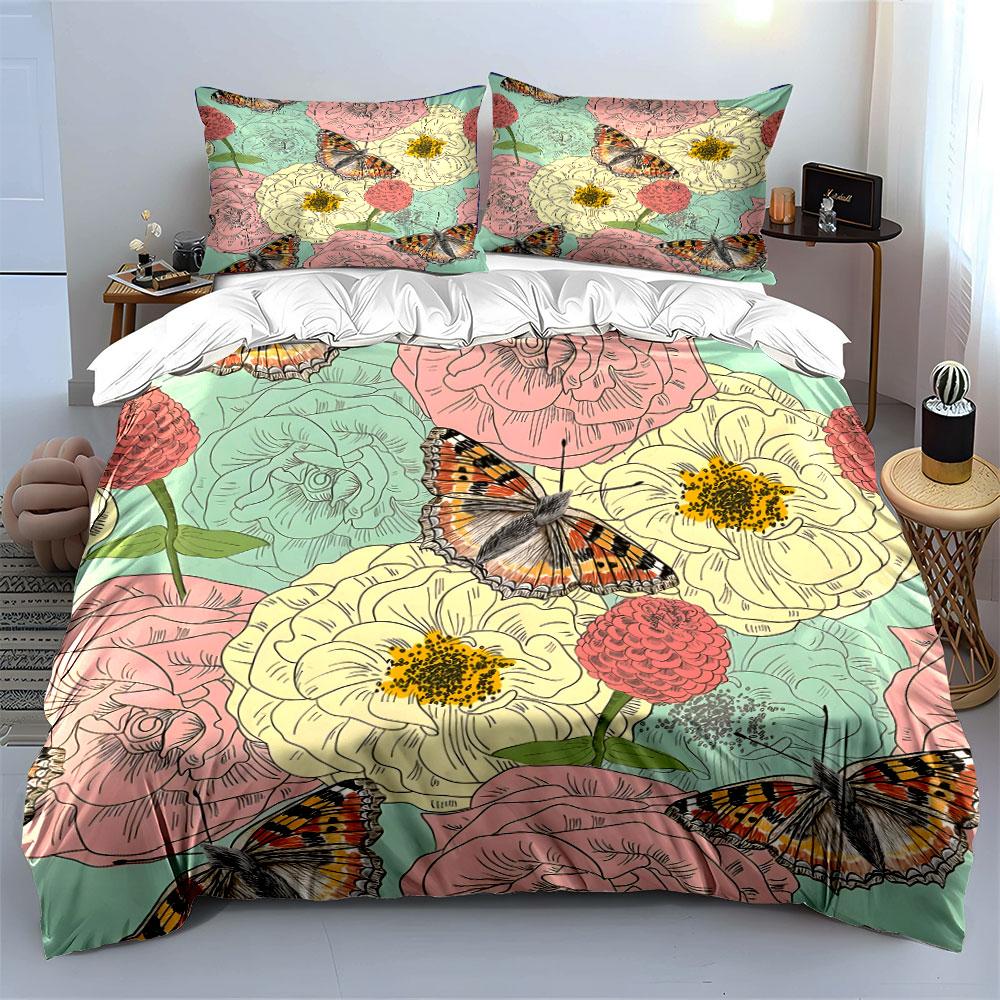 "Floral and Butterfly Decorative Set" kid's and adults' bedroom decor Exquisite three-piece bedding set gift