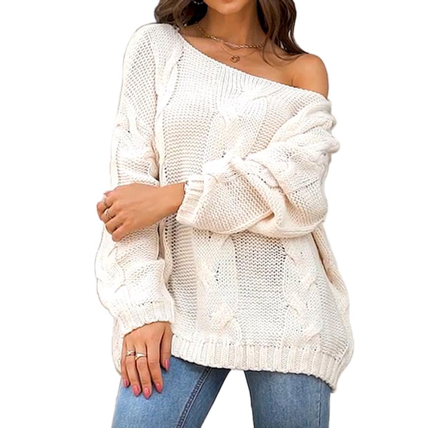 Women Knit Sweater Off Shoulder Long Sleeve Jacket Fashion Style Loose Solid Color Pullover Jumper