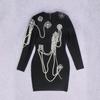2024 Euro-American Beaded Sleeve Slim Bodycon Mini Dress