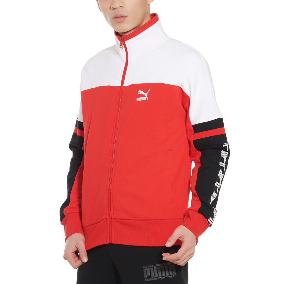 Puma Barevný blok Ležérní Trénink Dlouhý rukáv Retro Sportovní bunda Pánské bundy Červená Bílá 595866-11