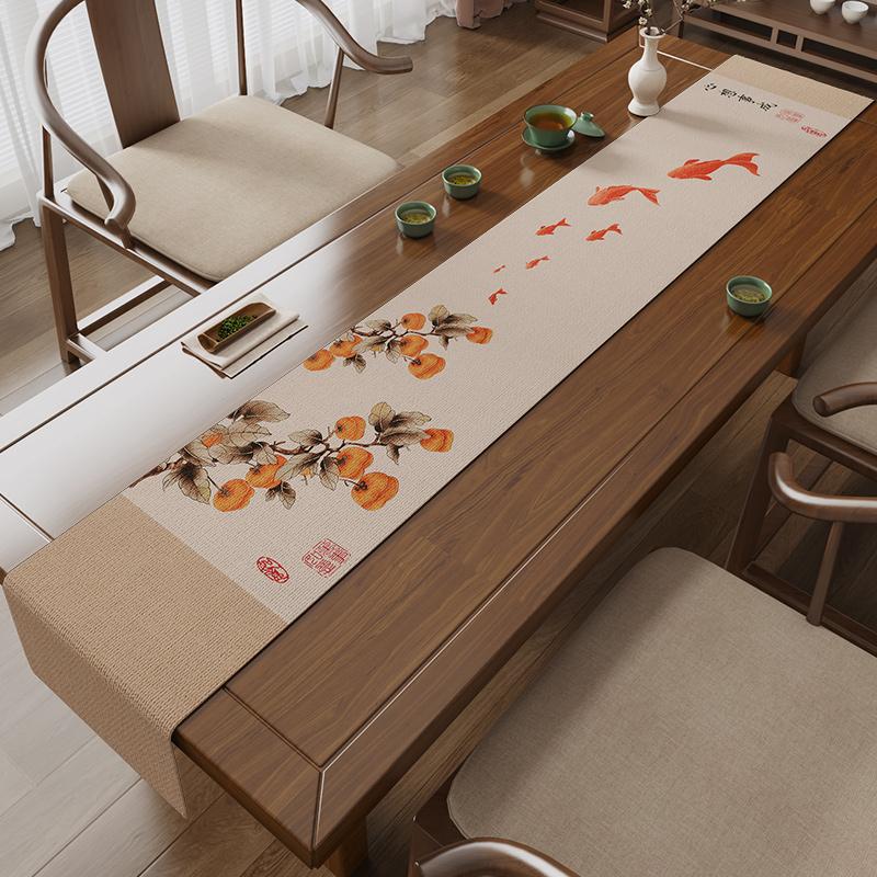 Chinese Calligraphy Table Flag Zen Tea Party Chinese Style Light Luxury High-end Tea Table Mat Long Tea Tablecloth