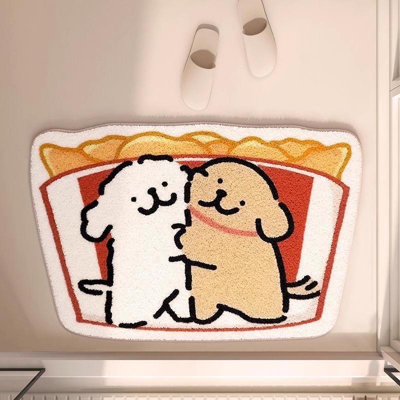 Cartoon Lines Puppy Imitation Cashmere Floor Mat Bathroom Absorbent Non-slip Mat Toilet Door Foot Mat Toilet Carpet