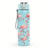 1 Stück Flamingo-Gruppe Herzform 750ml Farbe Kunststoff Sport-Wasserflasche Auslaufsicher Klappdeckel mit Strohhalm Geeignet für Sport, Büro, Heimgebrauch