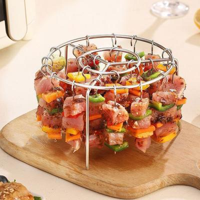 Pionowy Stojak na Szaszłyki Kebab do Piekarnika z Frytkownicą Powietrzną Okrągły Stojak Grillowy BBQ Odporny na Rdzę Stal Nierdzewna Akcesorium do Frytkownicy Powietrznej do Równomiernego Gotowania