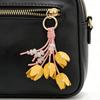 Elegant Tulips Shaped Leather Keychain With Beaded Accent For Bags And Keys Stylish Accessory Gift
