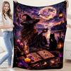1pc Gift Item: Moonlit Night Witch and Black Cat Magic Illustration Flannel Blanket, Ultra-Soft High-Definition Digital Print Throw Blanket, Soft and 