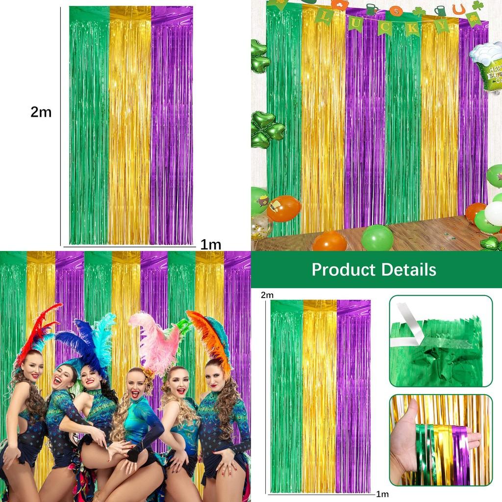 Gold Enchanting Green Purple Rain Curtain For Stunning Mardi Gras Setup Event