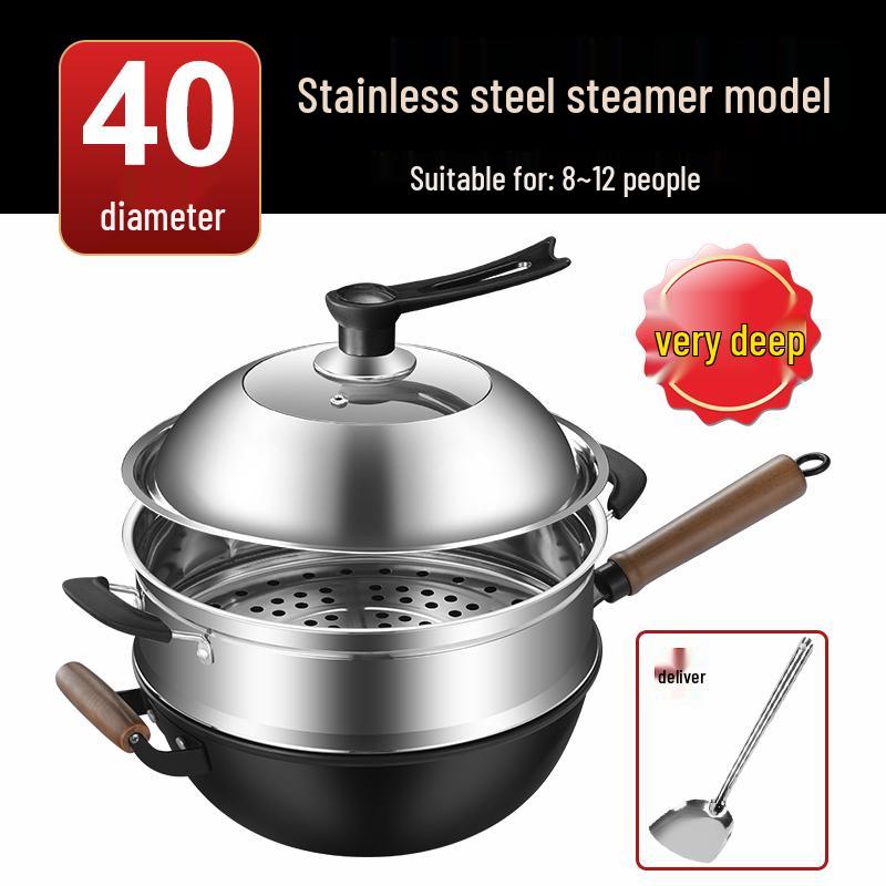 Vintage Non-Stick Cast Iron Skillet Wok for Gas Stove & Induction Cookers