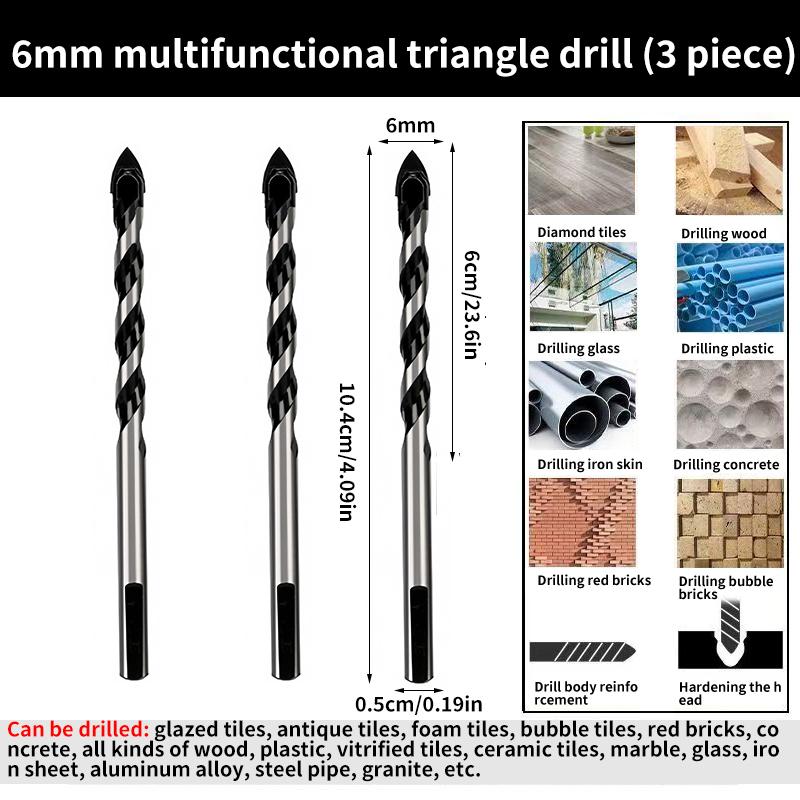 Multi-Functional Triangle Diamond Drill Bit Set – Carbide & Tungsten for Ceramic, Tile, Concrete, Brick, Wood, Glass & Metal
