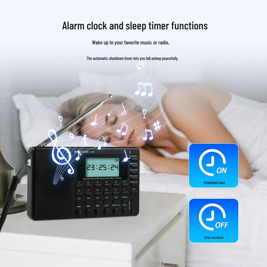 RETEKESS V115P Weltempfänger Bluetooth Radio: UKW/AM/Kurzwelle/Langwelle/Wetterband Aufnahme & MP3-Player.