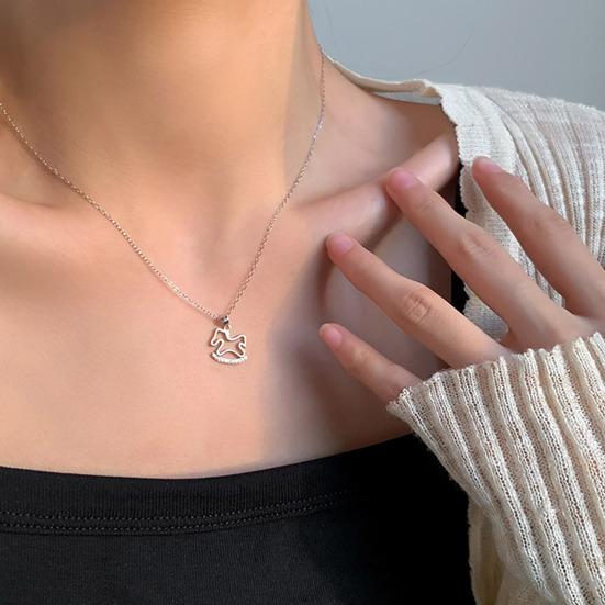 Rocking Horse Pendant Necklace Women Horse Charm Necklace Cute Rhinestone Rocking Horse Necklace Gift for Wife Girlfriend