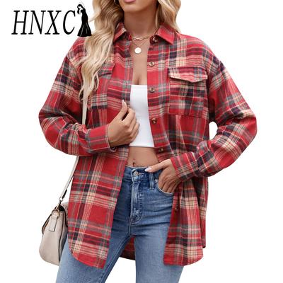 Damenmode Casual Herbst Winter Plaid Print Langarm POLO Neck Blusen & Hemden