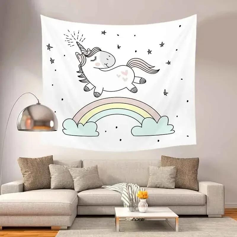 Rainbow Unicorn Pattern Tapestry Office Living Room Tapestry Home Wall Decoration Tapestry