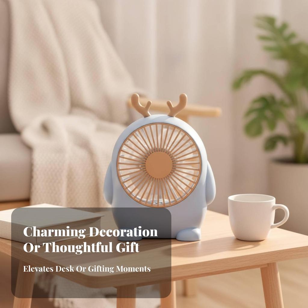 5xSmall Tabletop Fan Circular Grille USB Desk Stable Base for Desktop, Dorm Room Pink Rabbit