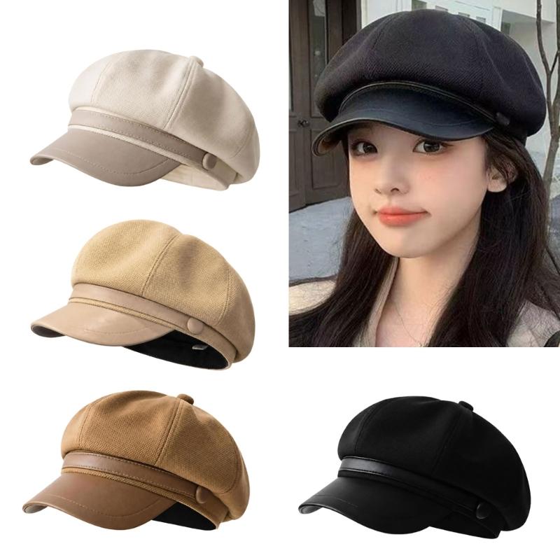 Warm Octagonal Cap for Adult and Teens, Soft Polyester Cabbie Hat with Short Brims and Button Detail for Winter Daily Styling, Street Wear