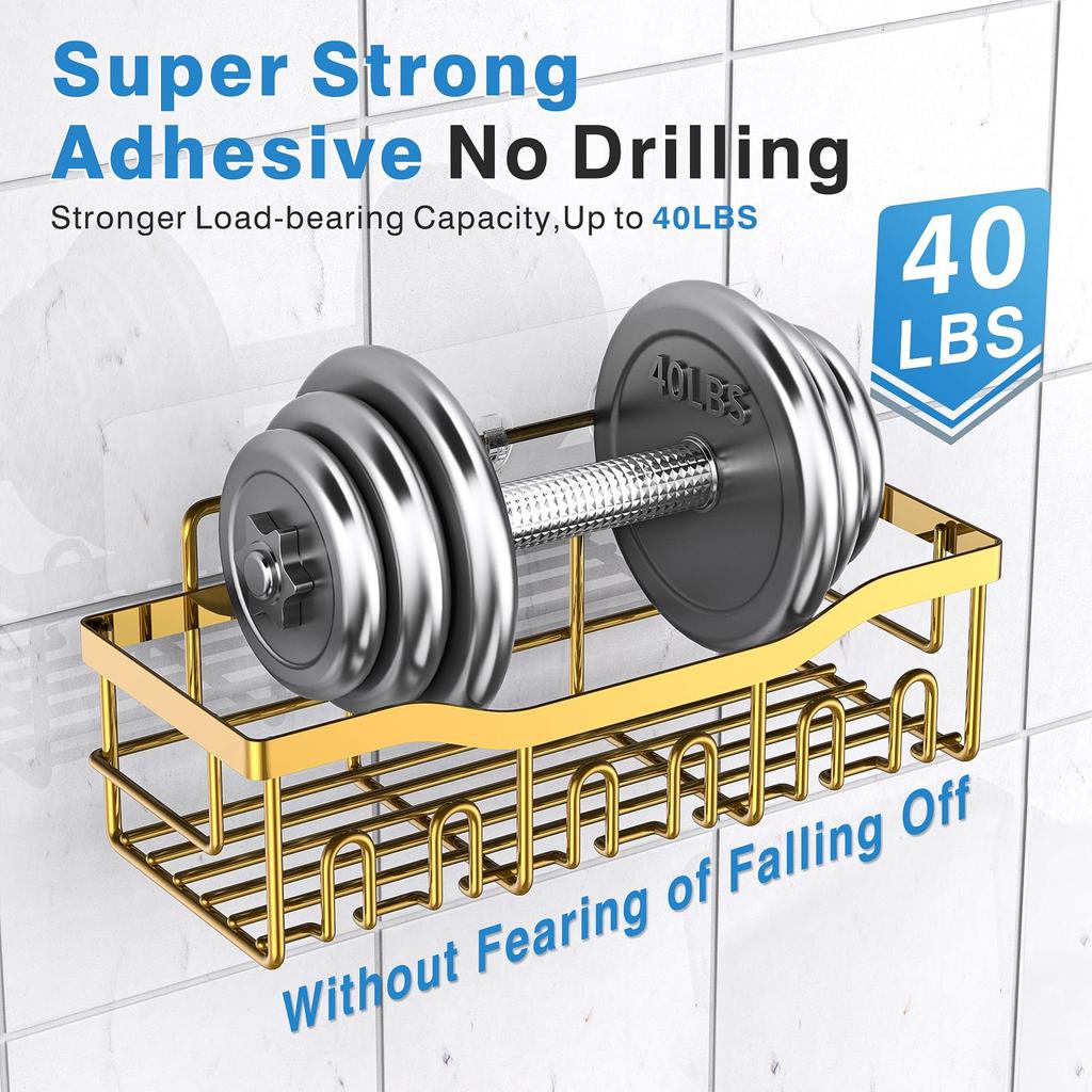 Punch-free Bathroom Rack, Wall-mounted Shampoo Storage Rack, Rust-proof Stainless Steel Bathroom Organization Accessories