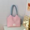 Simple Quilted Love Women's Shoulder Bag Sweet Casual Girls Book Tote Bags Solid Color Large Capacity Female Handbags Purse