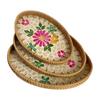 3Pcs Plant Fiber Serving Tray Woven Texture Breathable Structure Decorative Snack Tray Flat Tray Sturdy Fruit Tray Tea-Time Use