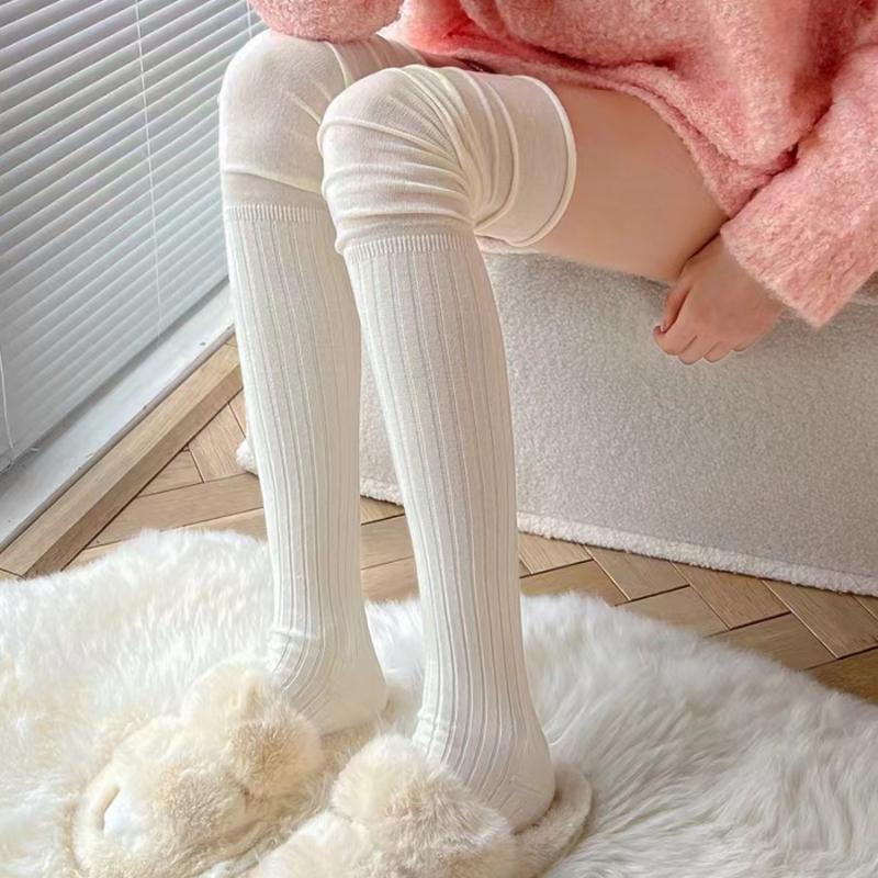 Ensfargede høye lårstrømper Kvinner Trendy Uformell Over Kneet Kvinnelige Lange Sokker Termisk Varm bomull Høy Tube Leggings