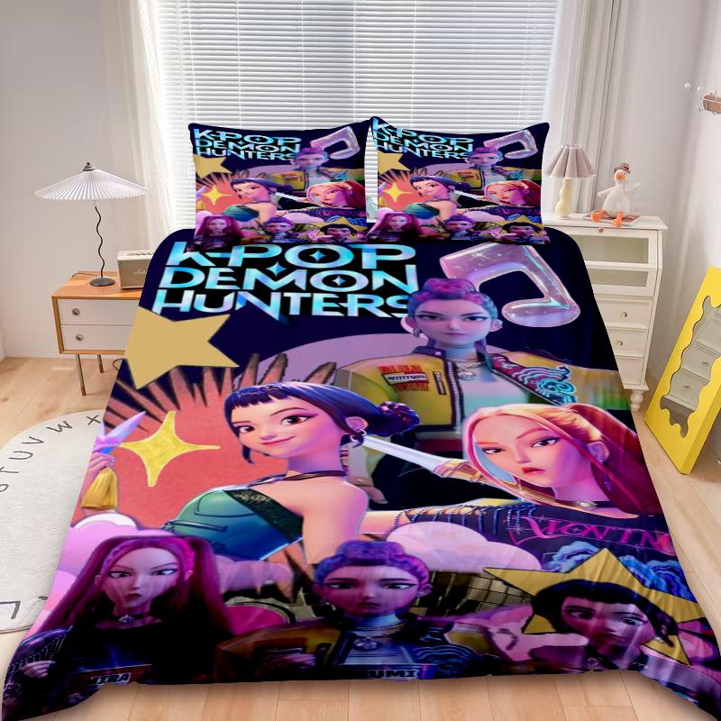 K-Pop Rumi Juego de Funda Nórdica de 3 Piezas D-Demonio H-Cazadores Juego de Cama Funda de Edredón Decoración Dormitorio Adolescentes Niños
