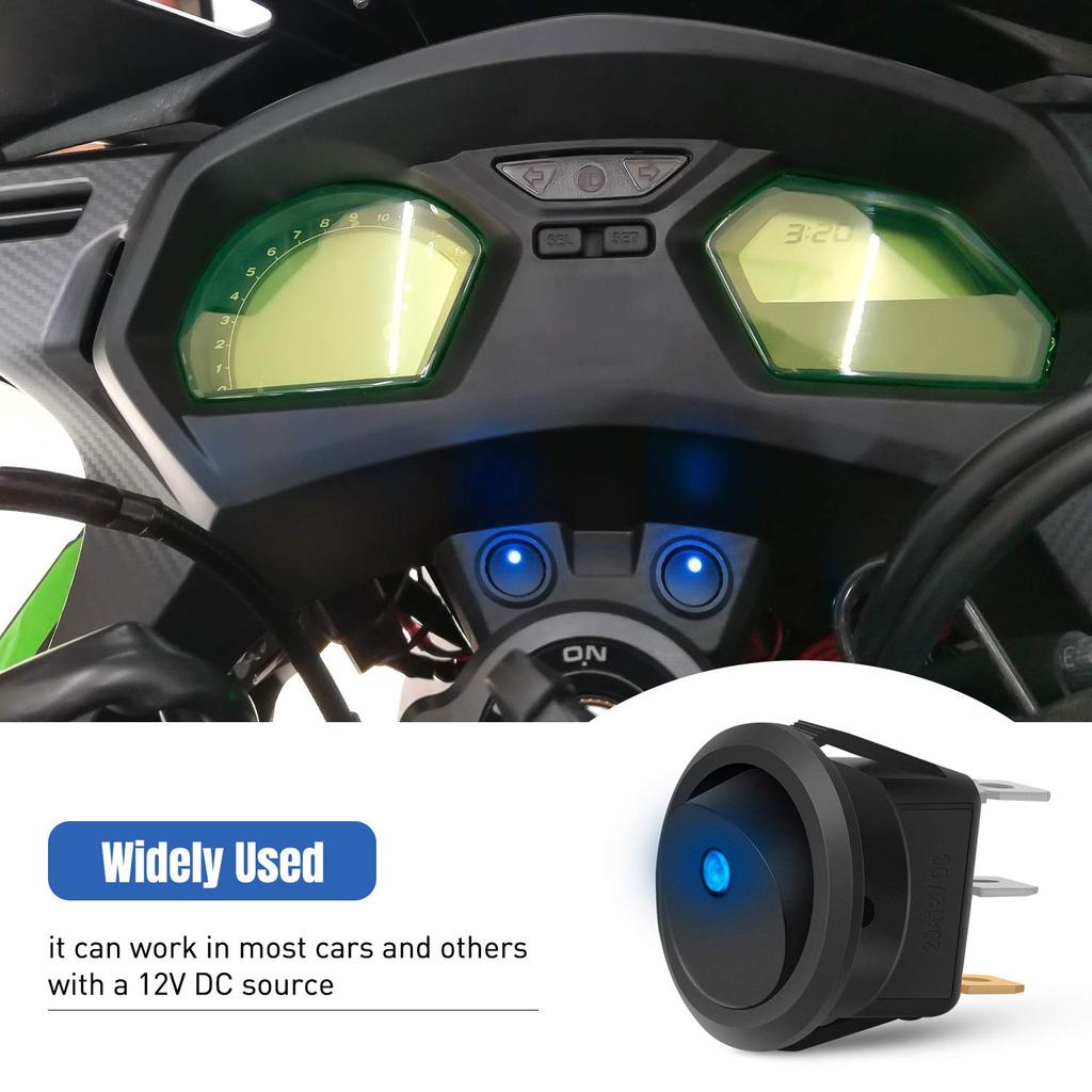 10pcs Rocker Switch 12V 20A DC Blue Led Light Circle Rocker Switches On Off 3 Pin Small Round Square Toggle Switch for Car Boat
