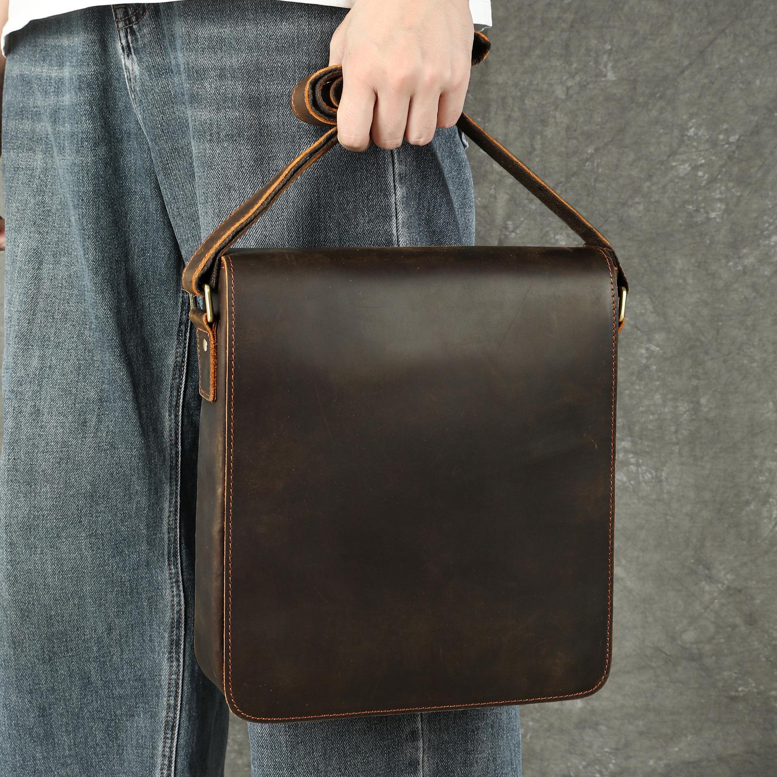 Men s Genuine Leather Crossbody Shoulder Bag - Crazy Horse Leather, Large Capacity, Trendy Design