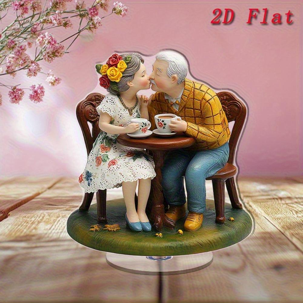 2D Flaches Romantisches Älteres Paar Schreibtischornament, Innen-Außen-Dekoration, Für Hochzeitsjubiläum Valentinsgeschenk, Vintage Acrylfigur