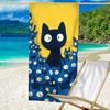 Ultra-Soft Microfiber Beach Towel With Playful Cartoon Cat Design,Perfect For Beach Days & Travel,Yellow With Blue & White Cats