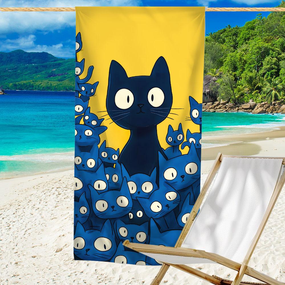 

Ultra-Soft Microfiber Beach Towel with Playful Cartoon Cat Design,Perfect for Beach Days & Travel,Yellow with Blue & White Cats W40*H60(CM)